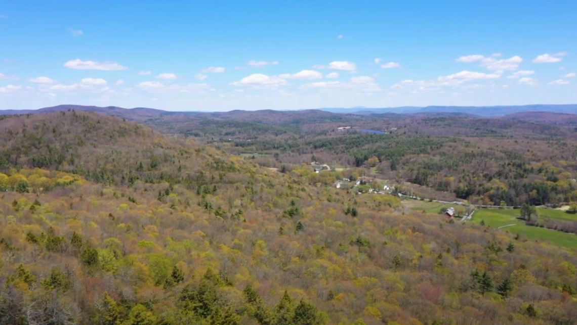 Aerial drone image of a portion of the Brewer Brook Forest Conservation Project