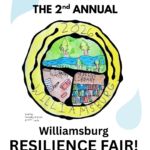 A child-painted Williamsburg town seal with the text "Join us for the second annual Williamsburg Resilience Fair!"